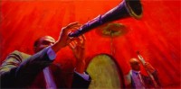 Click to enlarge "Jazz" Jazz, 12"x24", Acrylic on Masonite (2005)