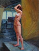 Click to enlarge "In the Studio" In the Studio, 18"x14", Oil on Canvas (2011)