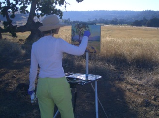 Lana painting in the Upper Bidwell park at dawn